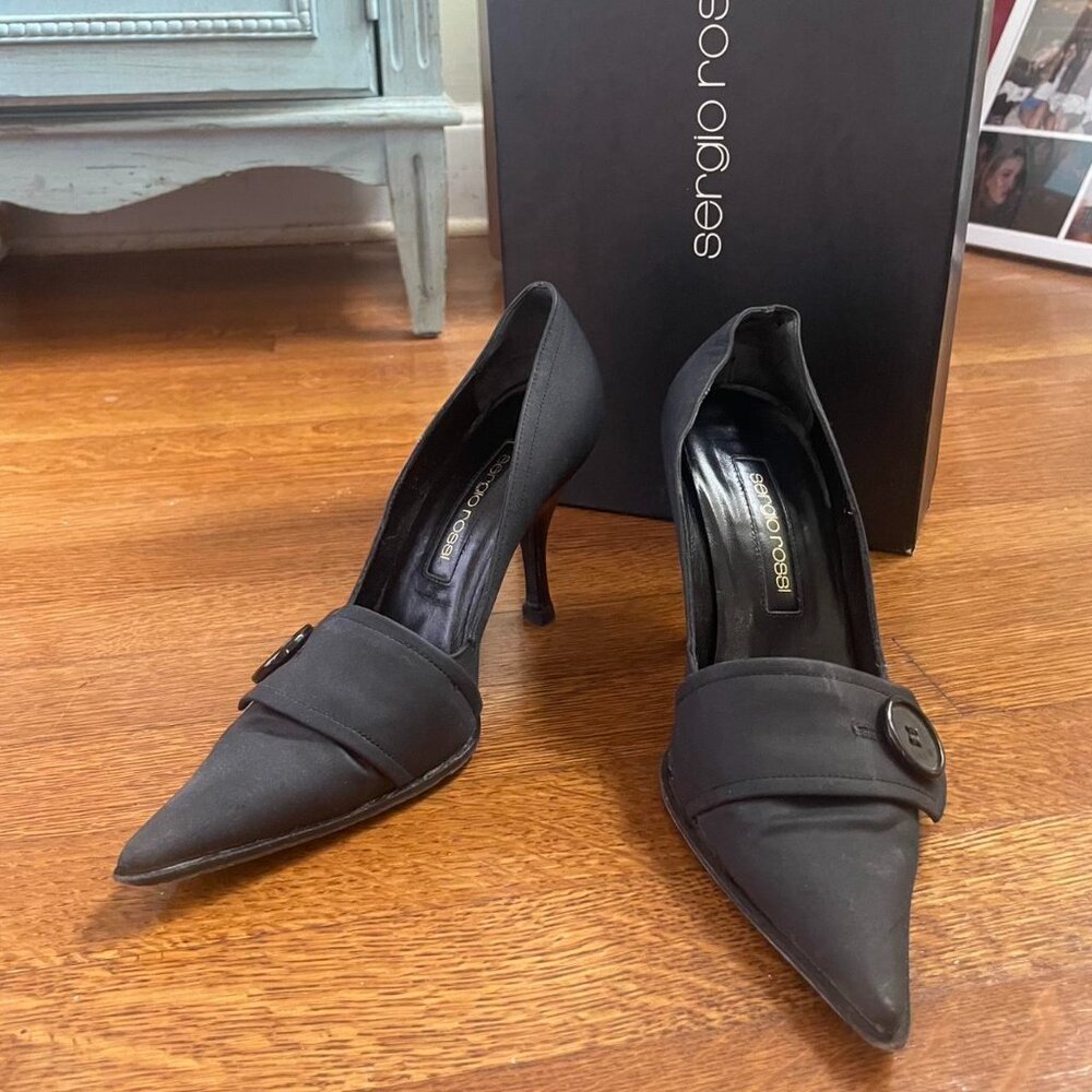 Women’s black Sergio Rossi high heels with button detail